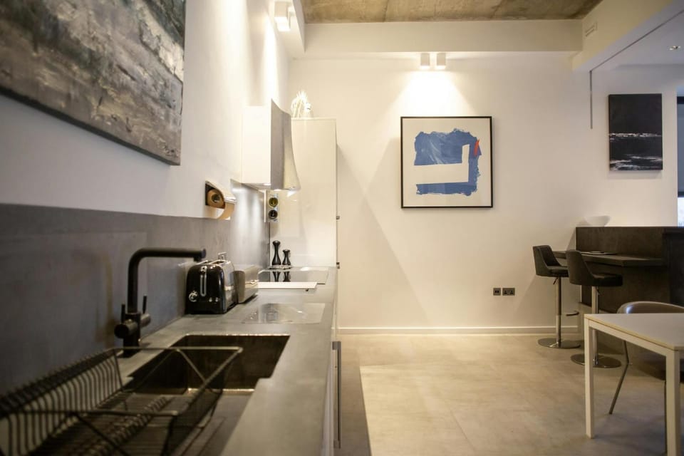 Kitchen or kitchenette, stove