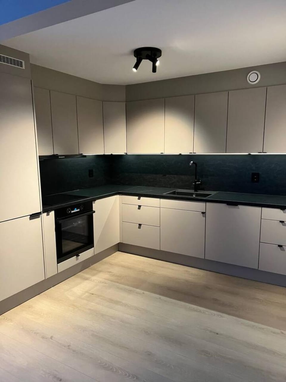 Kitchen or kitchenette, stove