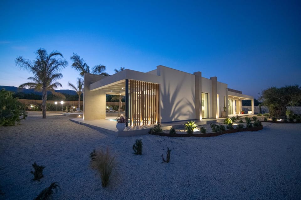 Property building, Night, Garden, Garden view