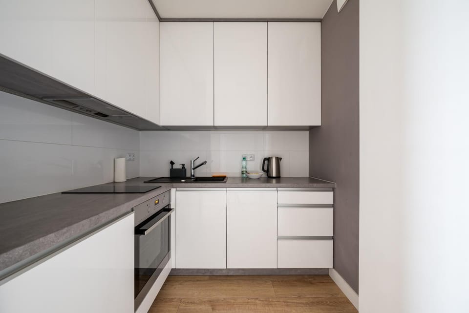 Kitchen or kitchenette, oven