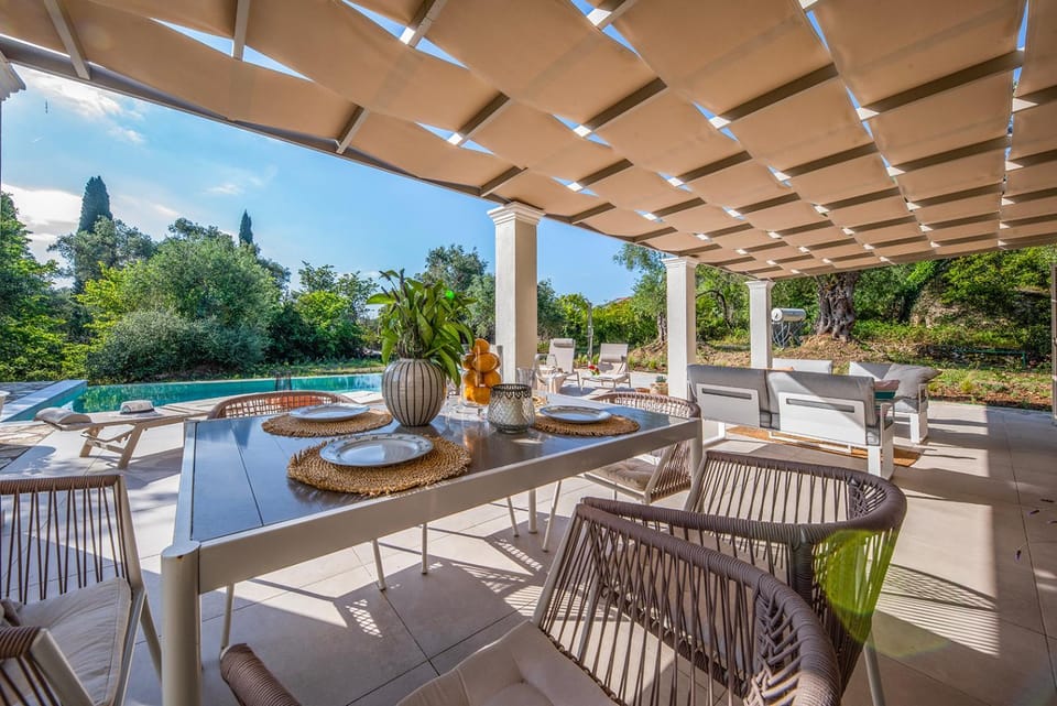 Patio, Natural landscape, Garden, Pool view, Swimming pool, sunbed