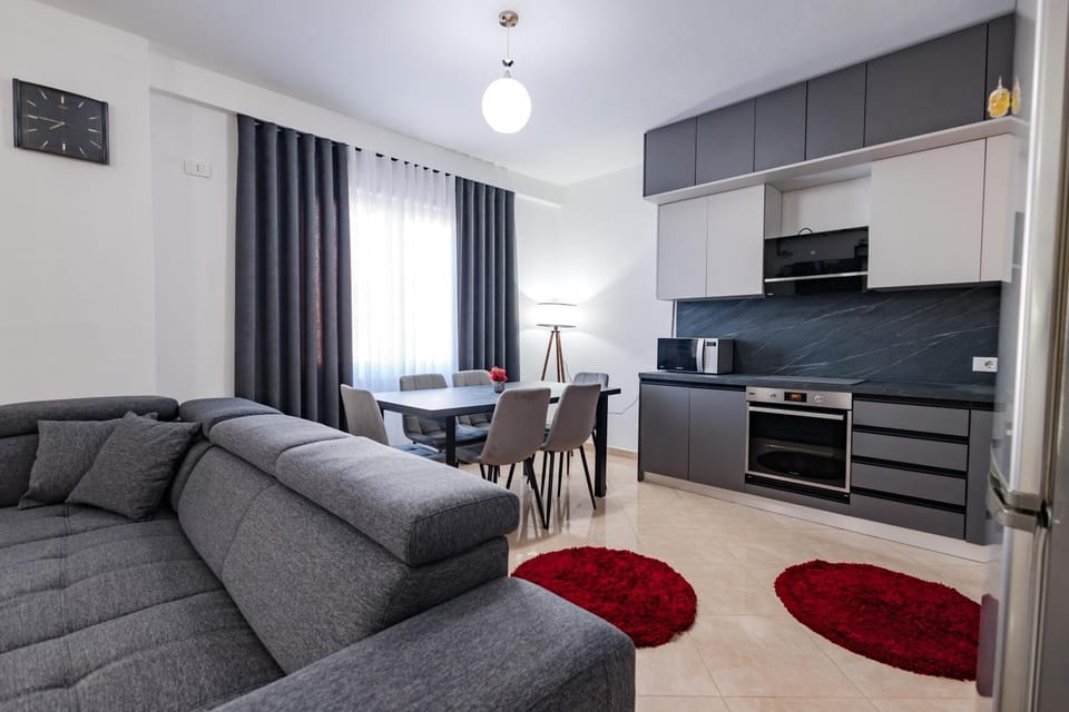 Kitchen or kitchenette, Living room, Dining area, microwave, oven, stove, kitchen