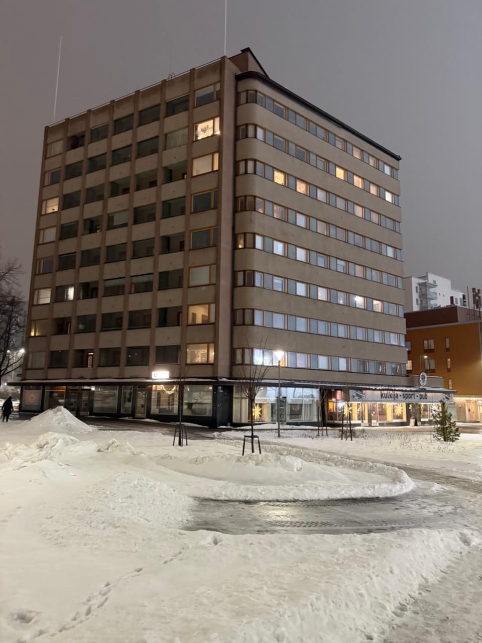Property building, Night, Winter