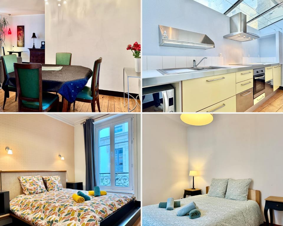 Bed, Photo of the whole room, Seating area, Dining area, Bedroom, City view, microwave, oven, stove, towels, kitchen