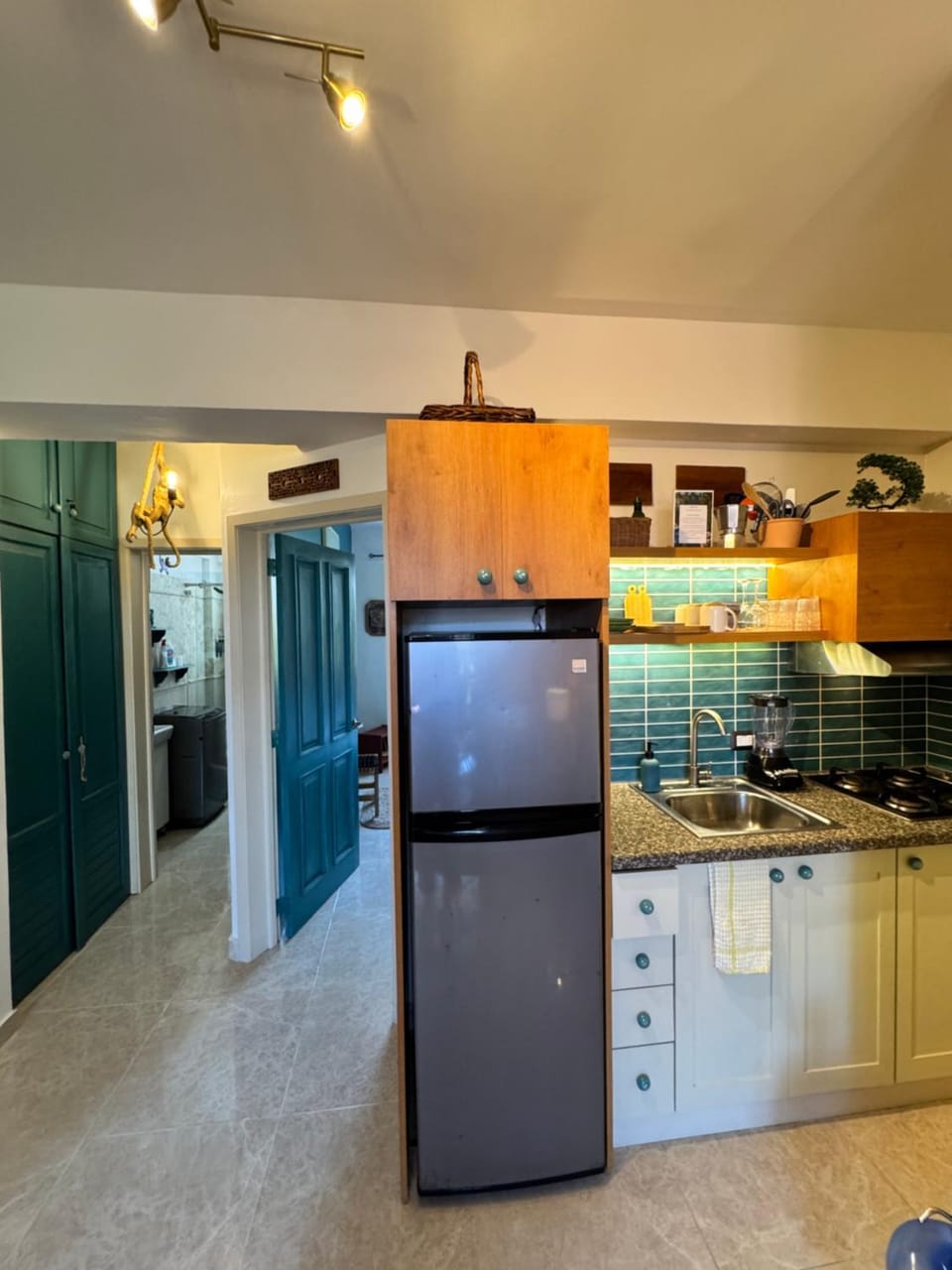 Kitchen or kitchenette, stove