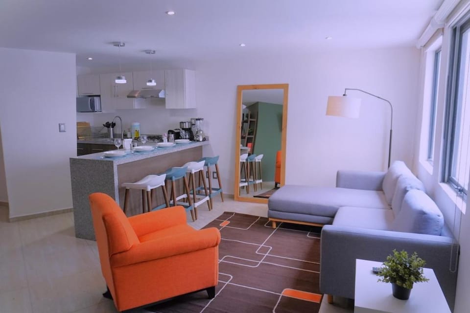 Kitchen or kitchenette, Living room, Seating area