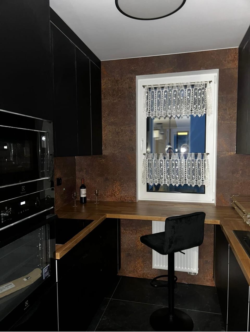 Kitchen or kitchenette, stove