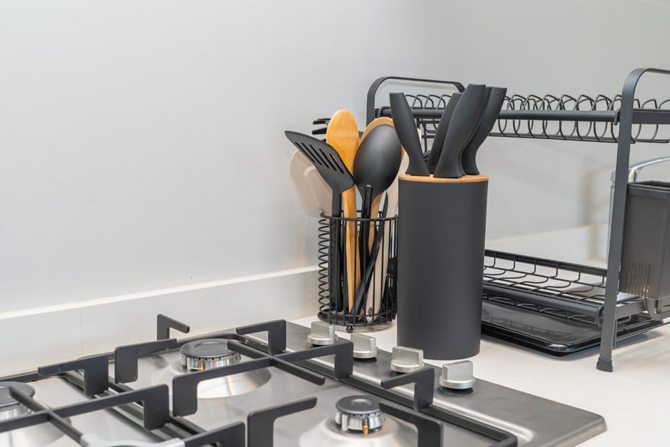 Kitchen or kitchenette, stove
