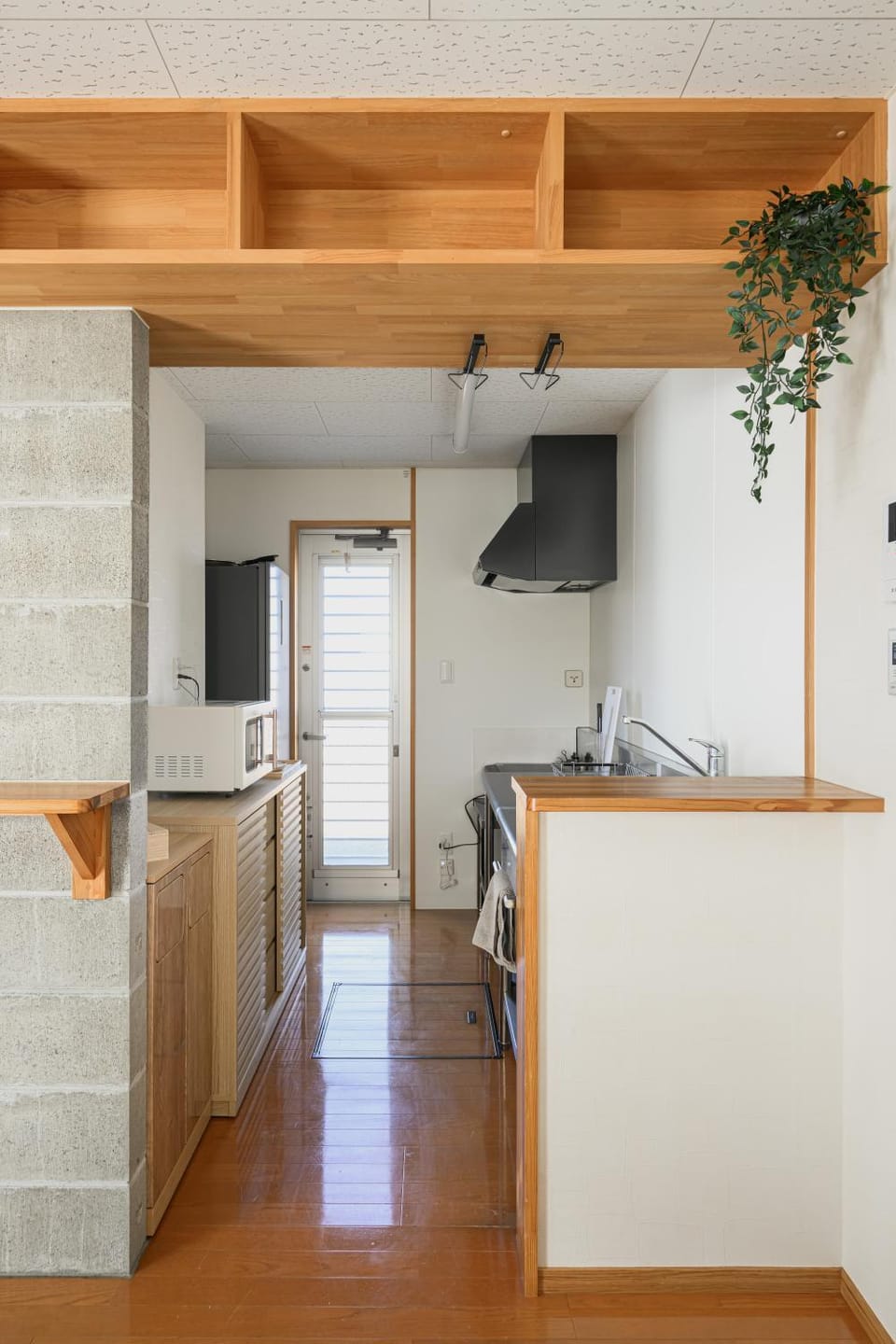 Kitchen or kitchenette, microwave