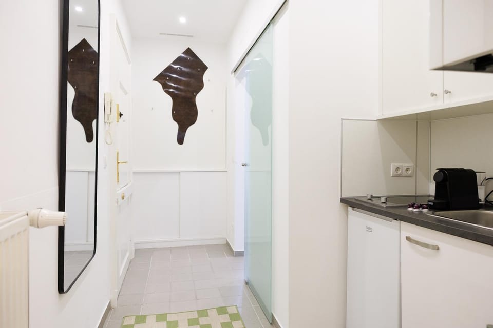 Kitchen or kitchenette, stove