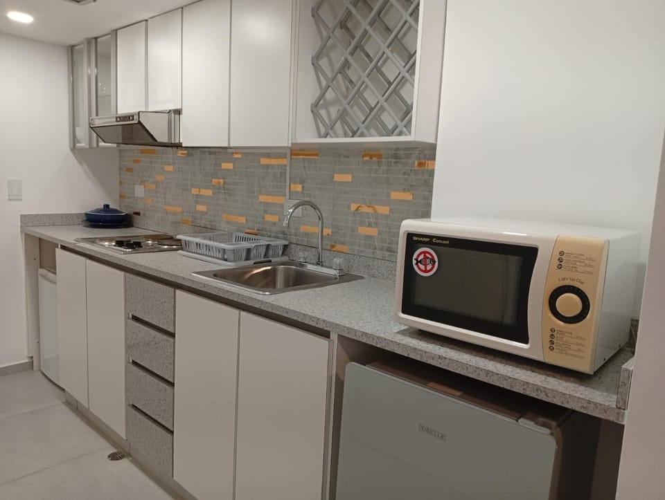 Kitchen or kitchenette, microwave, stove, kitchen