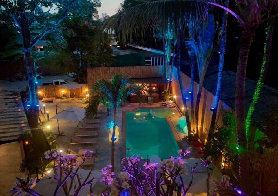 Night, Pool view, Swimming pool