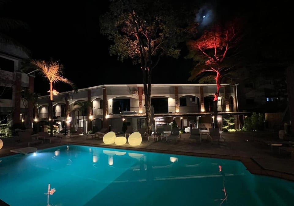 Night, Pool view, Swimming pool