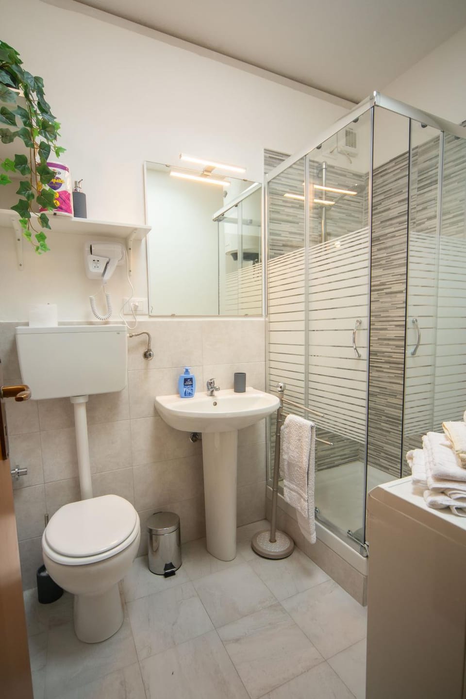 Shower, Toilet, hair dryier, towels
