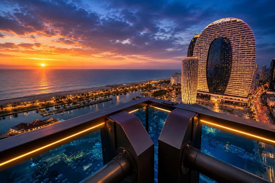 Nearby landmark, Natural landscape, View (from property/room), Balcony/Terrace, Pool view, Sea view, Swimming pool, Sunrise, Sunset