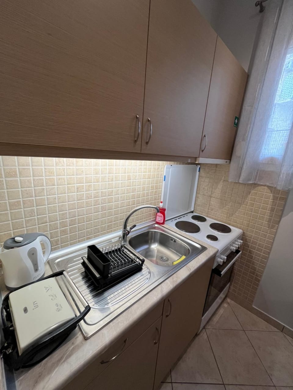 Kitchen or kitchenette, stove