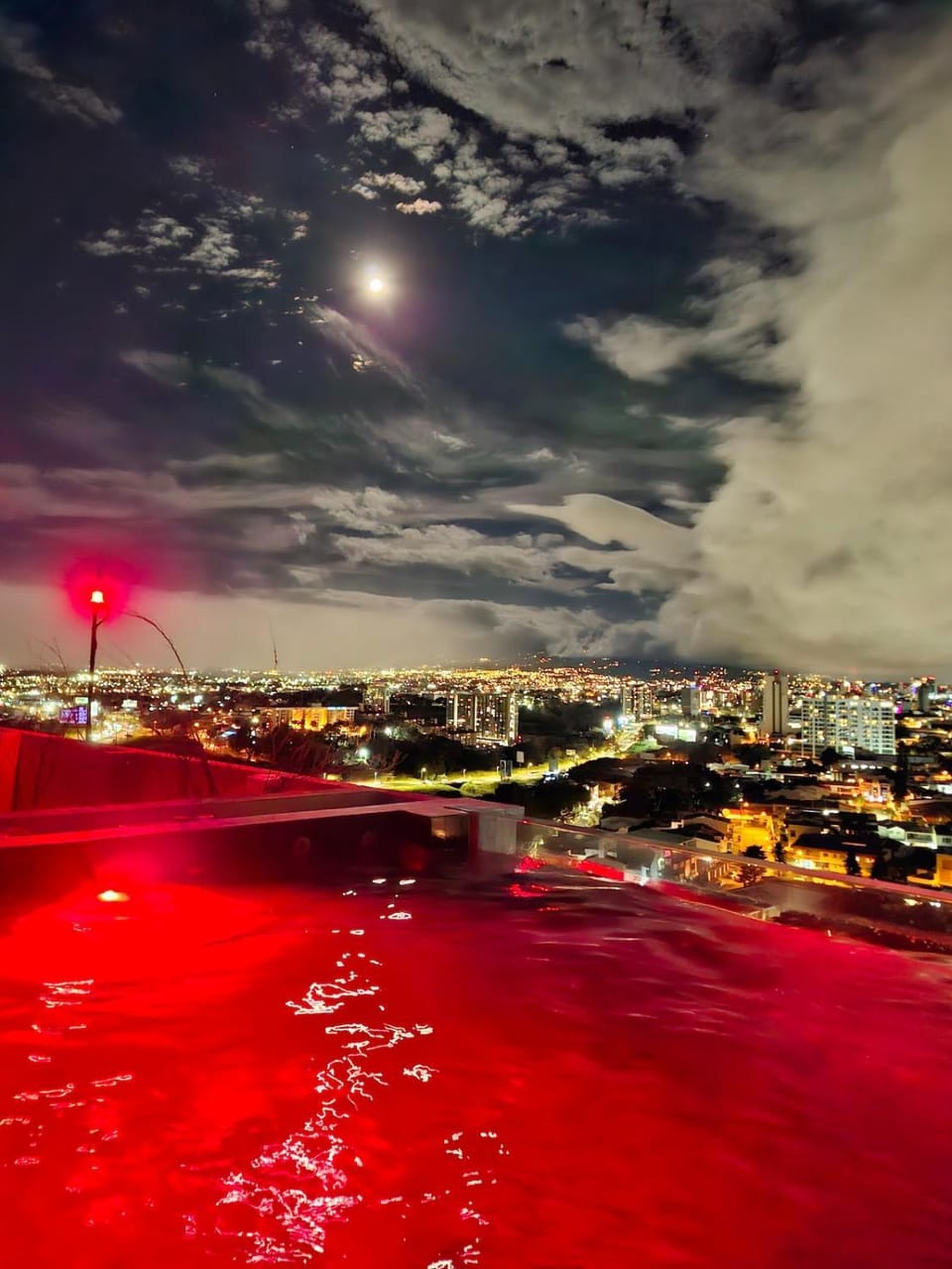 Night, City view, Swimming pool