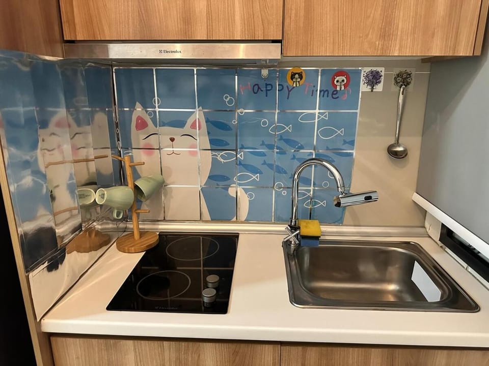 Kitchen or kitchenette, stove