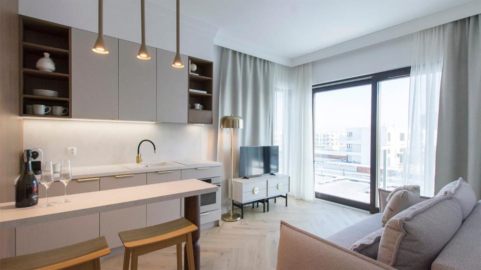 TV and multimedia, View (from property/room), Kitchen or kitchenette, Living room, heating, stove
