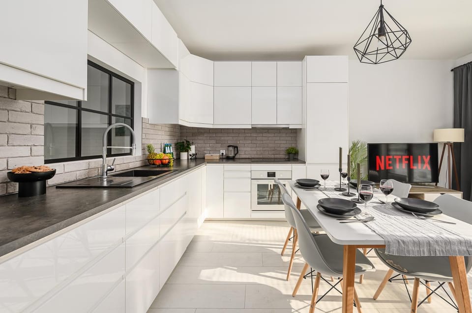 Kitchen or kitchenette, stove