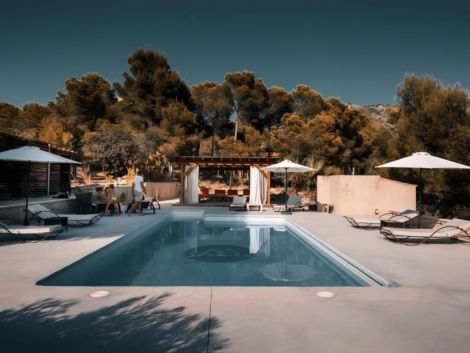 Property building, Living room, Swimming pool