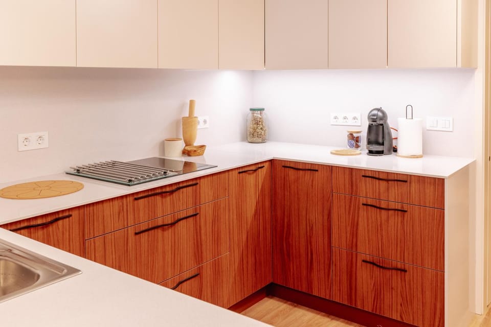 Kitchen or kitchenette, stove