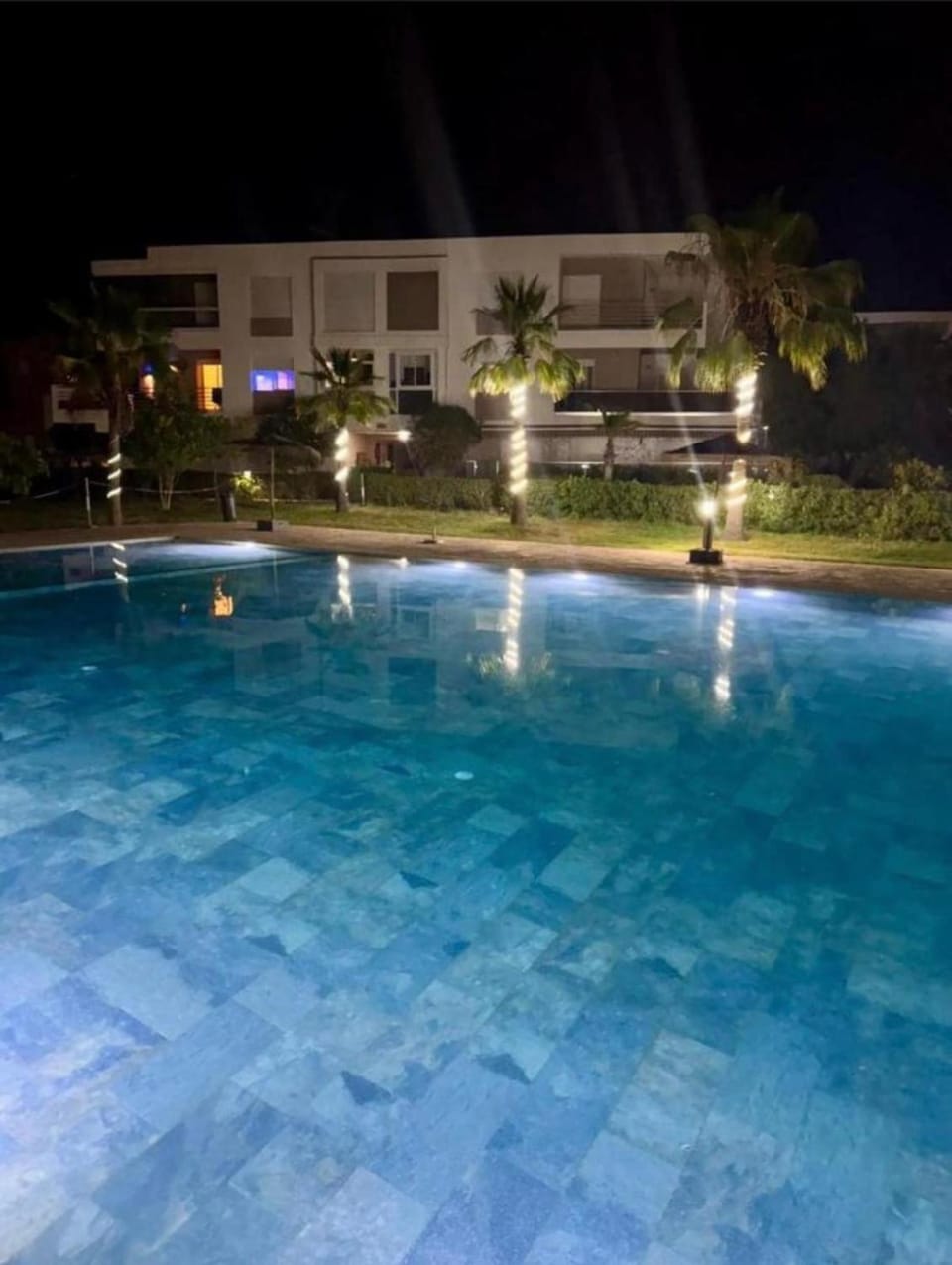Night, Garden, Swimming pool