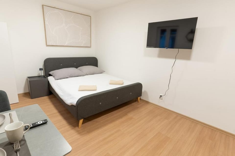 Bed, TV and multimedia, Living room, Seating area, Bedroom
