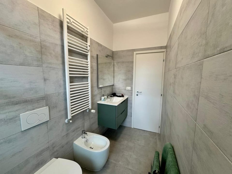 Bathroom, bidet, hair dryier, towels