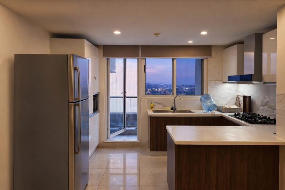 Kitchen or kitchenette, stove