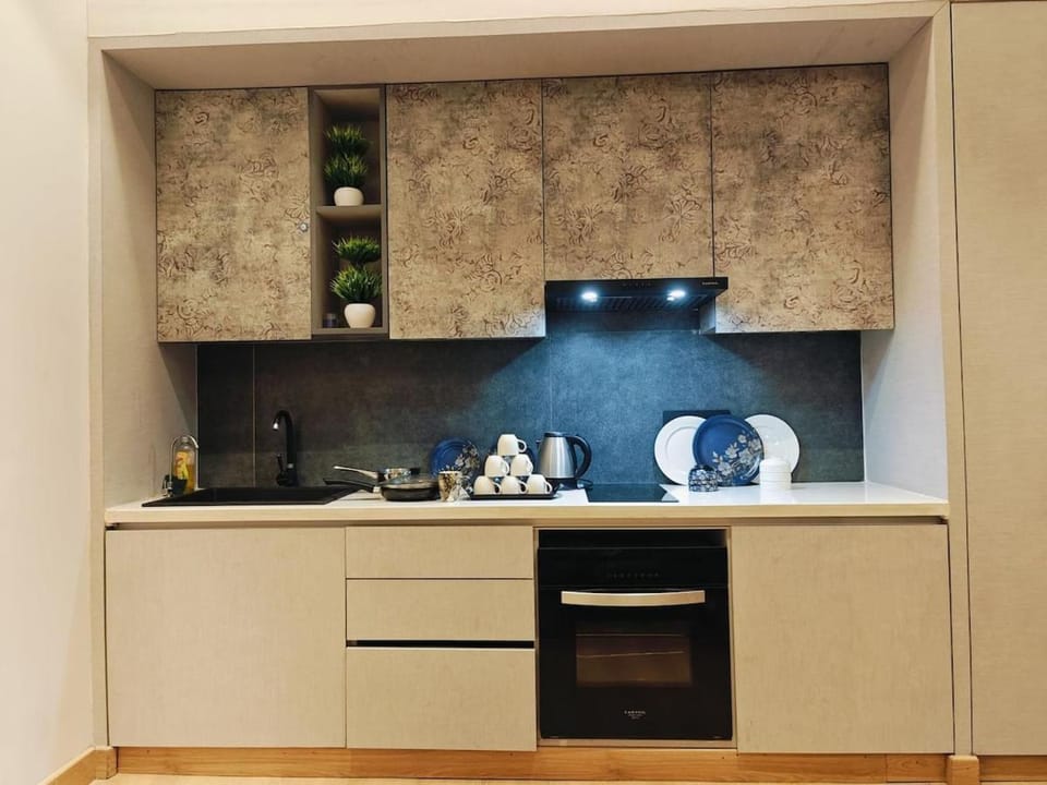 Kitchen or kitchenette, stove