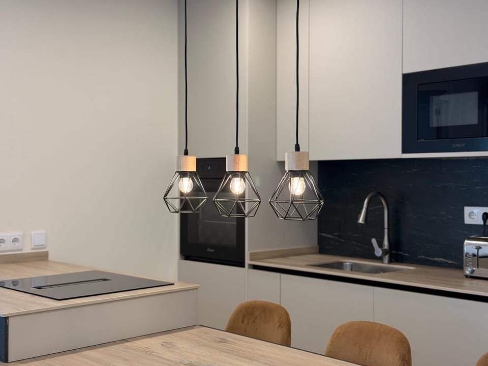 Kitchen or kitchenette, stove