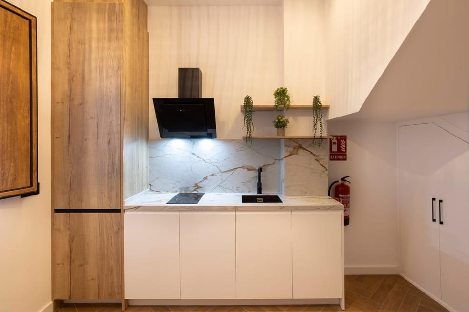 Kitchen or kitchenette, stove