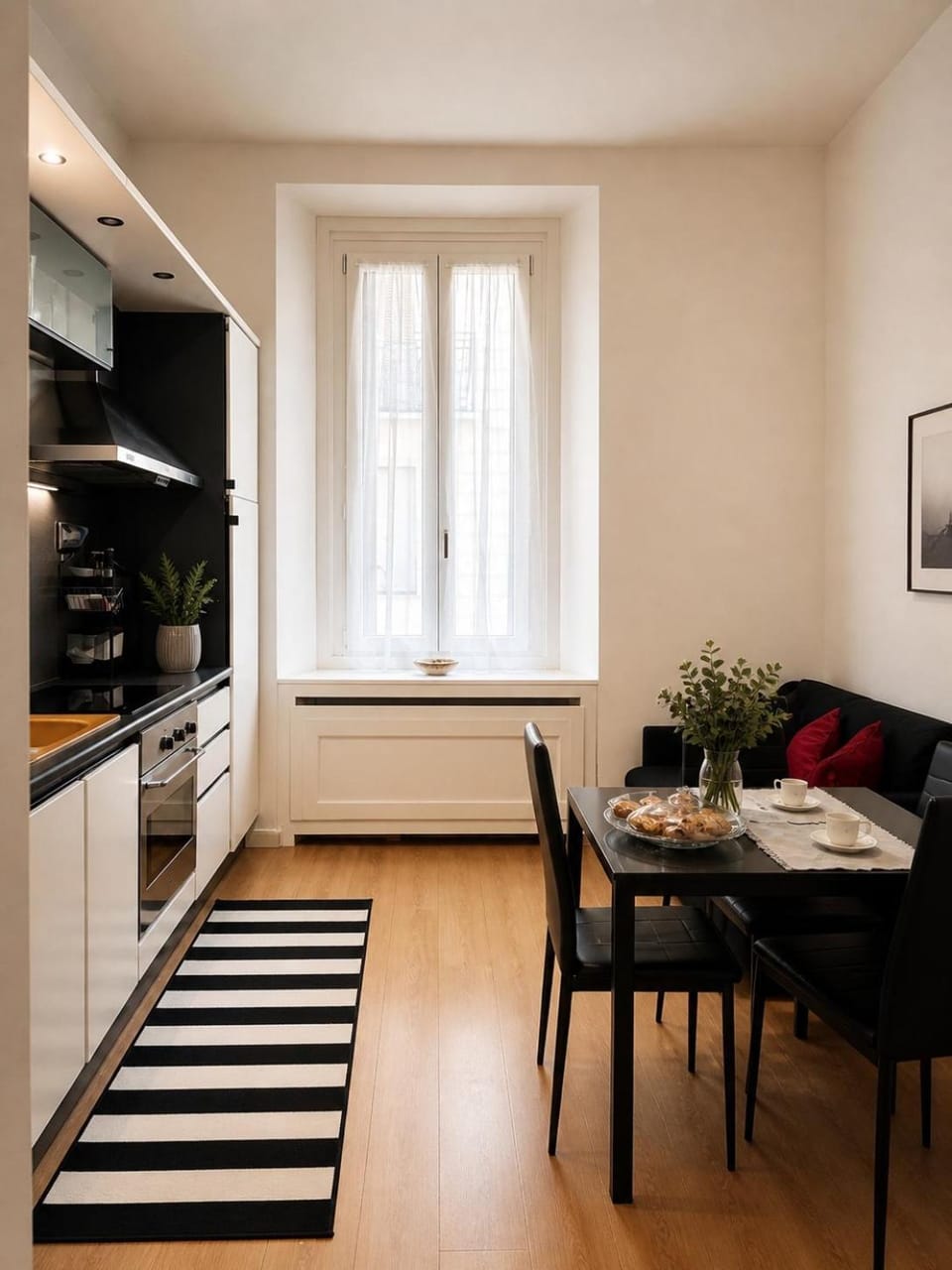 Kitchen or kitchenette, Living room, Seating area, oven, stove