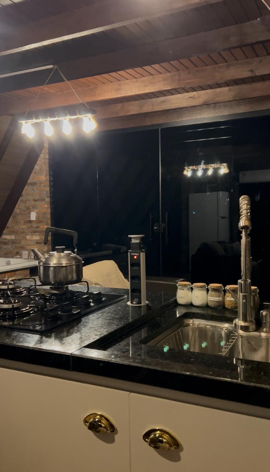 Kitchen or kitchenette, stove