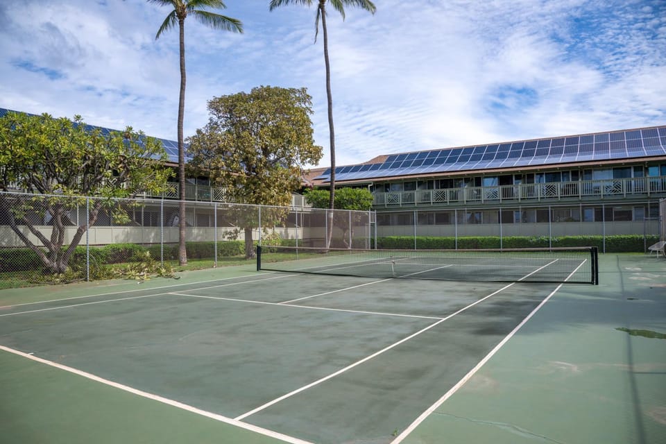 Property building, Day, Natural landscape, Tennis court