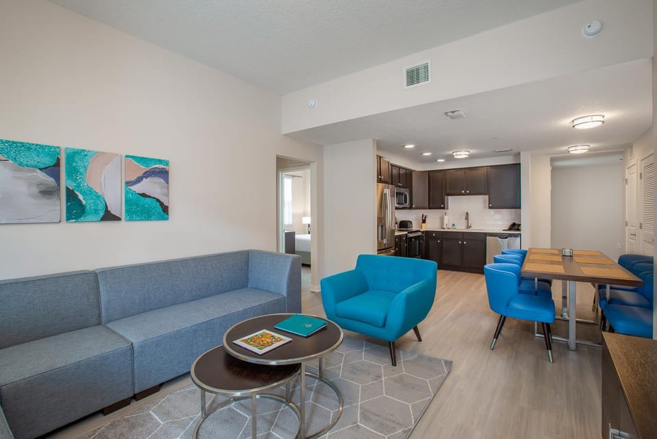 Kitchen or kitchenette, Living room, Seating area, Dining area, furniture, air conditioner