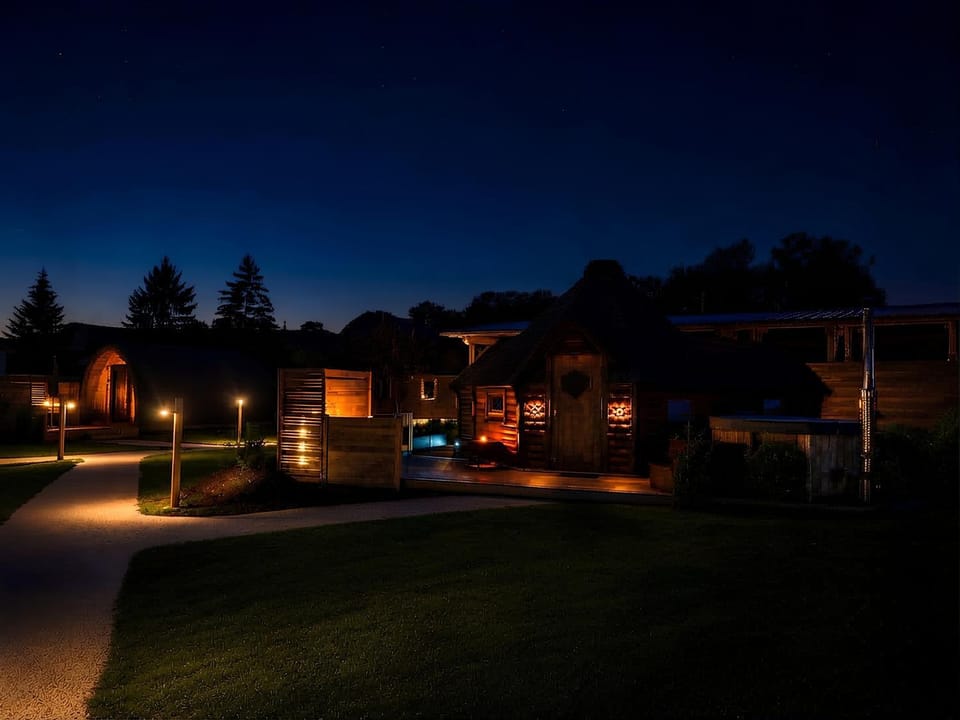 Property building, Night, Garden, Garden view
