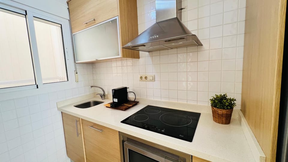 Kitchen or kitchenette, stove
