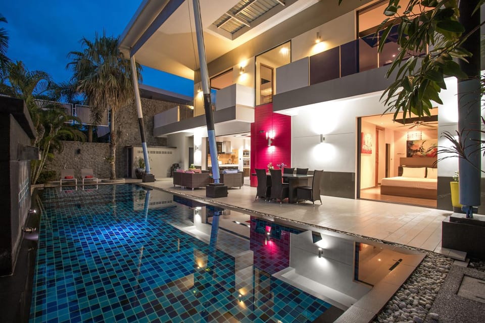 Patio, Night, Pool view, Swimming pool, sunbed