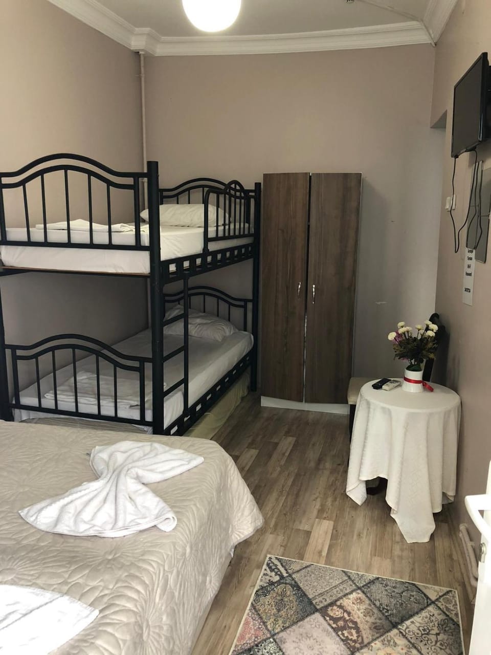 Photo of the whole room, Bedroom, bunk bed, towels, wardrobe
