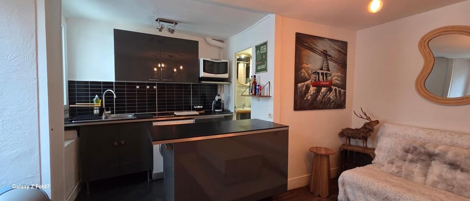 Kitchen or kitchenette, Living room, Seating area, Dining area, stove