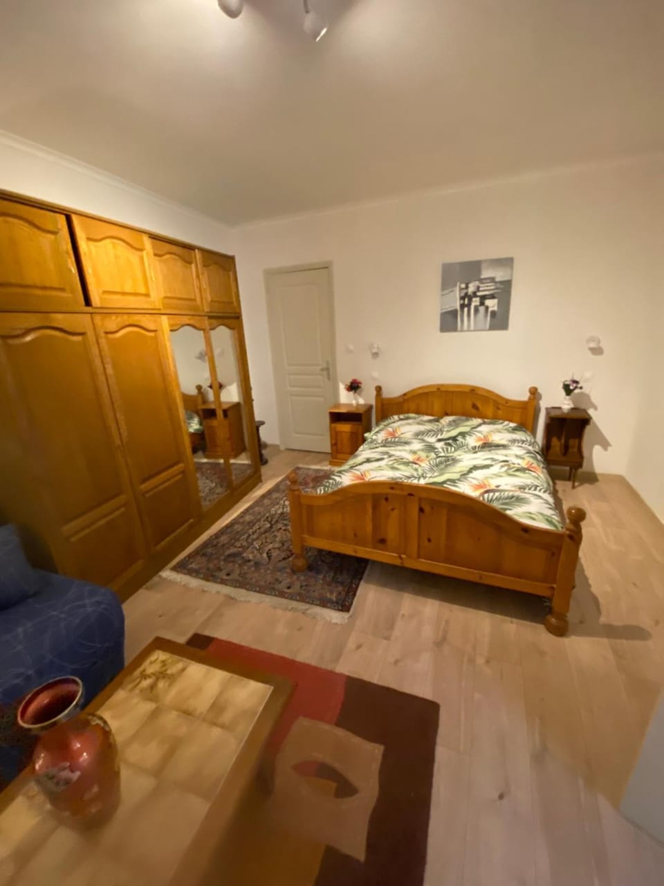 Bed, wardrobe