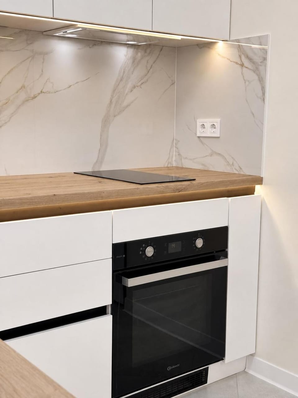 Kitchen or kitchenette, stove