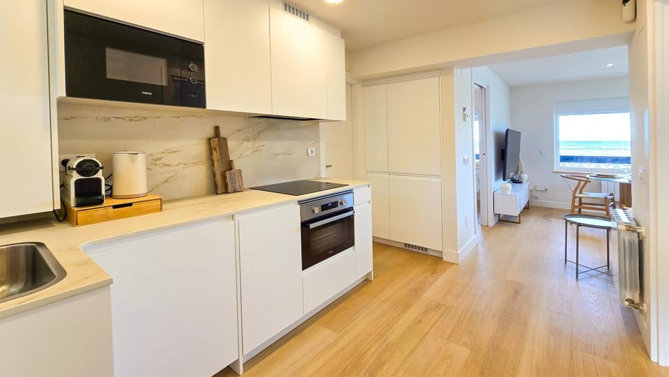 Kitchen or kitchenette, stove