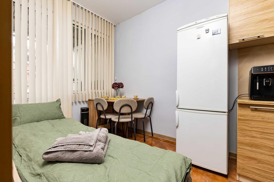Kitchen or kitchenette, Living room, Seating area, Bedroom