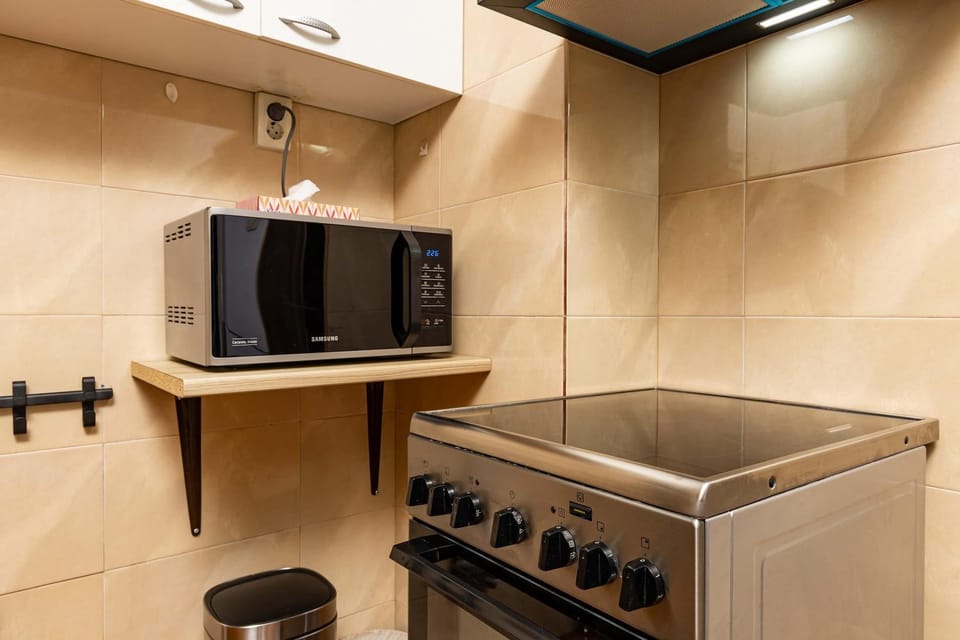 Kitchen or kitchenette, stove
