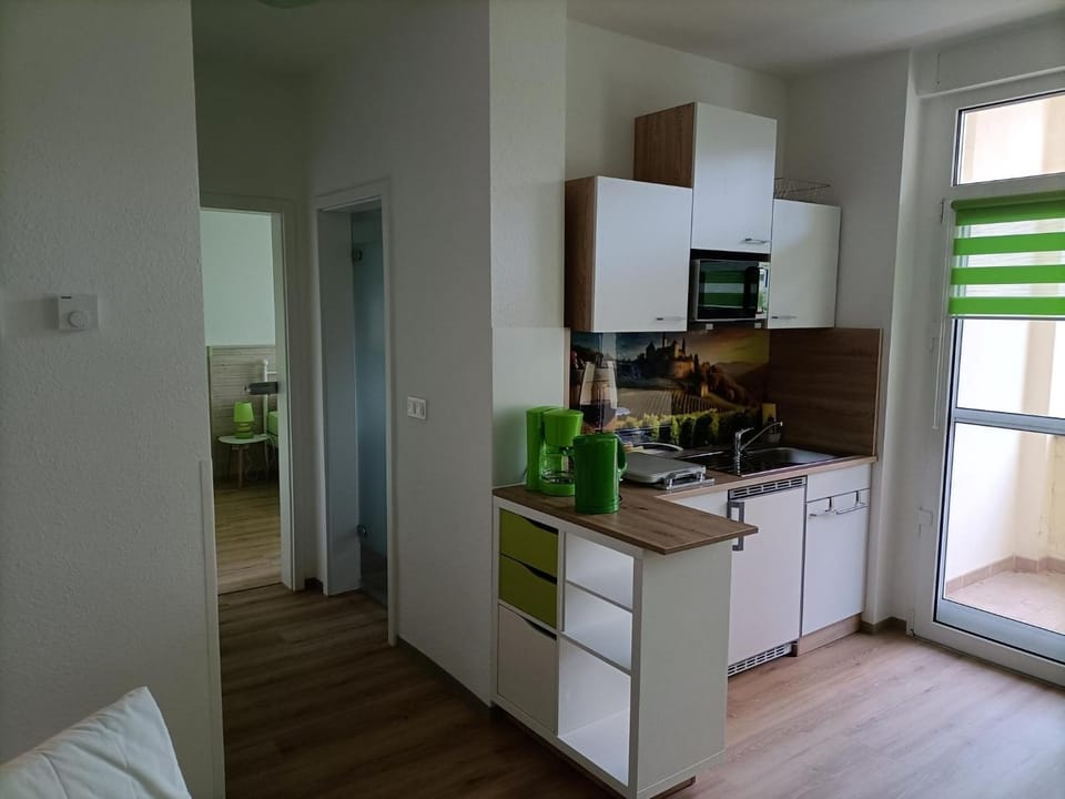 Kitchen or kitchenette, stove