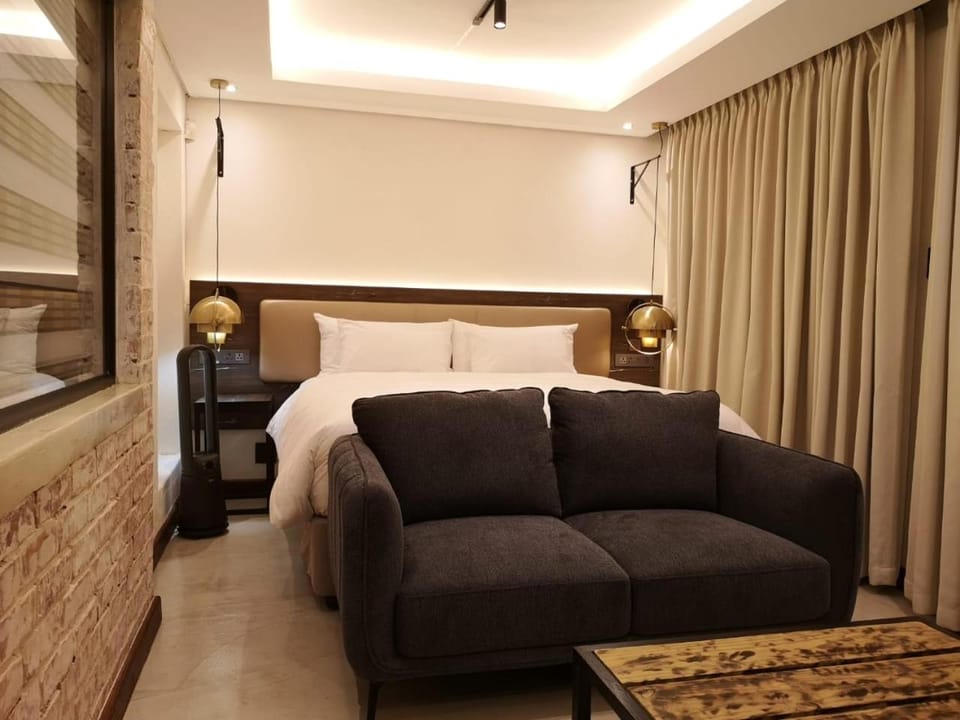 Bed, Living room, Seating area