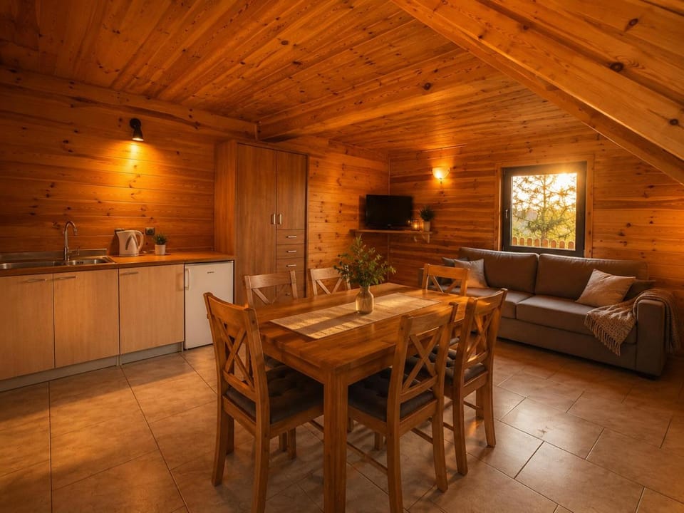 Kitchen or kitchenette, Living room, Seating area, Dining area